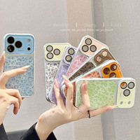 Casing HP Motif Leopard untuk Seri 18/17 dengan Aksen Pink Berkilau Anti-Sidik Jari & Desain Timbul
