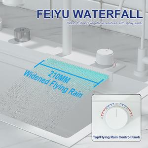 Évier de cuisine à montage sous plan, bol unique, acier blanc, cascade, design multifonctionnel, lave-gobelet, durable, matériau en acier inoxydable 304 - Product Image 2