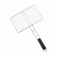 Panier de barbecue chromé pas cher avec poignée en bois pour grillades de viande – Fabrication artisanale