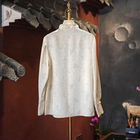 Chemise en soie de mûrier imprimée à motif floral personnalisé, col ondulé, style chinois, pour femme, décontractée, simple, nouvelle collection printemps 5998