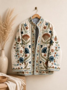 Vintage <b>Velvet</b> Suzani Waterproof <b>Jacket</b> Embroidered Ethnic Boho Floral <b>Womens</b> Traditional Handmade Statement Outerwear - Product Image 1