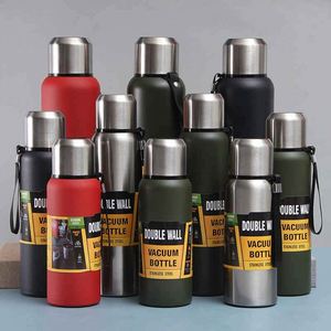 Double Wall Vacuum Bottle Stainless Steel Thermos With Rope <b>For</b> Camping Travel Classic Design Red Black Green Silver Colors - Product Image 1