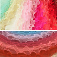 12CM Tiga Lapisan Jaring Organza Lipit Elastis Renda Daun Teratai DIY Aksesoris Pakaian Sepatu Tas Kain Dekoratif