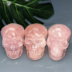Venta al por Mayor de Cristalhola, Calaveras de Cuarzo Rosa Natural de Alta Calidad, Talladas a Mano, Artesanías, Decoración para el Hogar y Halloween - Product Image 2