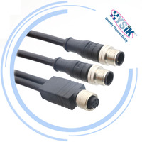 Kabel Y Splitter M12 4 Pin Male ke 2 M8 4 Pin Female A-Coded PUR 1m untuk Cabang Sinyal Sensor Ganda