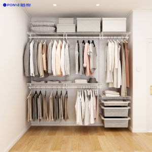 Wall-Mounted Metal 5-Layer Closet Organizer <strong>Adjustable</strong> <strong>Shelving</strong> Wardrobe White Black Finish 75kg/m Load Capacity for Bedroom - Product Image 6