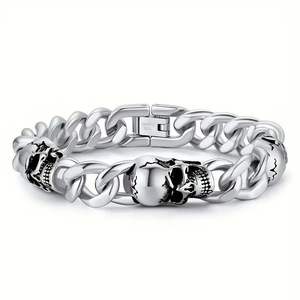 Pulsera de cadena cubana de acero inoxidable con calavera para hombre, estilo Hip Hop, color dorado y plateado, accesorio de joyería de moda - Product Image 3