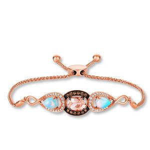 กำไลข้อมือเงินแท้ 925 ชุบทองคำขาว ประดับโอปอลและมอร์แกไนต์ ปรับขนาดได้ ขายส่ง - Product Image 1