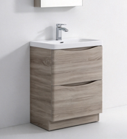Meubles de salle de bain rectangulaires modernes en MDF pour usage commercial hôtelier, avec miroir éclairé par LED
