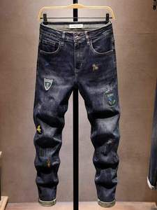 Pantalon long décontracté <span class=keywords><strong>tendance</strong></span> pour homme en denim délavé et vieilli, coupe droite ample, vente en gros - Product Image 5