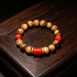 Bracelet vintage bouddhiste en bois d'agar naturel et cinabre, perles en forme de papillon, cadeau unisexe pour l'exorcisme et la protection contre le mal - Product Image 5