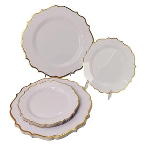 10.25 inci emas sekali pakai meja makan dekorasi pernikahan piring plastik putih dan emas untuk pernikahan & Pesta & <span class=keywords><strong>Thanksgiving</strong></span> - Product Image 5