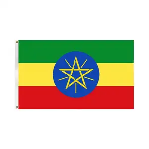 Individuelle günstige Nationalbanner-Handflaggen 3 × 5 Äthiopien Land 3 × 5 Fuß 75 D Polyester Digitaldruck Aufhängen Außenflagge