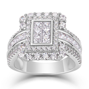 Anillo de Diamantes de Oro Blanco Q239, Corte Esmeralda, Color D Natural, Anillo de Compromiso para Mujer con Diamantes Laterales - Product Image 2