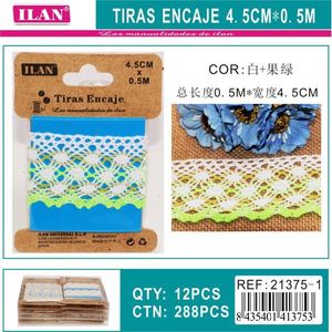 Cinturini in pizzo Ilan 4,5 cm x 0,5 m bianco verde per decorazioni e artigianato - Product Image 3