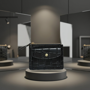 WRIZA Porte-monnaie court noir à motif crocodile pour femme, avec fermeture éclair ornée de fleurs en diamant, blocage RFID, porte-cartes, style chic et portable - Product Image 4