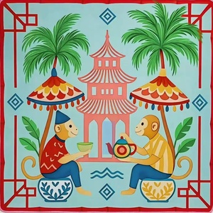 Tapete de Juego de Mahjong de Microfibra Duradero, Resistente al Agua y Ecológico, con Estampado Floral de Peonías Chinas Tradicionales sobre Fondo Azul - Product Image 5