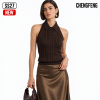 Débardeur polo sans manches en maille torsadée marron foncé style Old Money pour femme, avec col licou, personnalisable avec logo – Fabricant de polos en maille