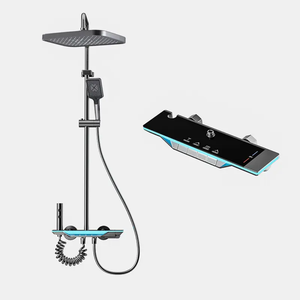 4-chức năng Brass Shower Set mềm máy bay phản lực lượng mưa Mô hình súng màu xám hiển thị kỹ thuật số đánh bóng <span class=keywords><strong>Chrome</strong></span> Bề mặt kết thúc cho căn hộ sử dụng - Product Image 4