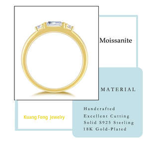 Elegante Anillo de Moissanita de 0.12 Quilates, Corte Baguette, Plata de Ley 925, Chapado en Oro de 18K, para Mujer, Regalo de Compromiso o Boda - Product Image 2