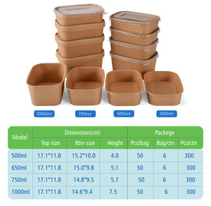 Bowl Retangular para Salada para Viagem/ Bowl Quadrado Personalizado para Poke/ Bowl de Salada Kraft por Atacado com Tampa - Product Image 3