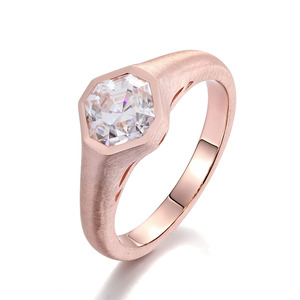 Provence custom Unisex Brushed texture 18k rose gold ring 1carat Asscher Cut White moissanite ring Anniversary Party Gift - Product Image 2