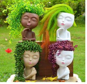 Lady Face Planter, Head Girl Heads Maceta Linda Maceta Estatua femenina Macetas, Arte Resina Suculenta - Product Image 2