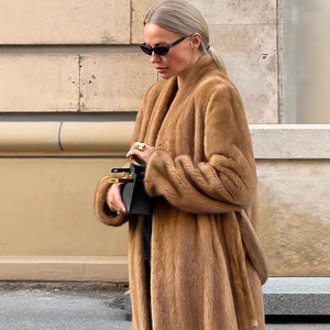 <span class=keywords><strong>Abrigo</strong></span> Largo de Piel Sintética Elegante y Moderno para Embarazadas, Color Sólido, Modelo Nuevo Otoño Invierno 2026, Estilo Europeo Americano - Product Image 2