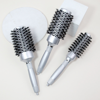 Brosse à cheveux ronde professionnelle en argent résistante à la chaleur pour salon, avec poils de sanglier et nylon, pour le coiffage et le séchage au sèche-cheveux