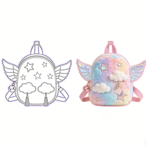 กระเป๋าเป้สะพายหลังลายสายรุ้งแบบกำหนดเอง พร้อมปีกนางฟ้า เมฆ และจี้รูปดาว ดีไซน์<span class=keywords><strong>การ์ตูน</strong></span>แปลงร่างเป็นกระเป๋าตุ๊กตา - Product Image 5