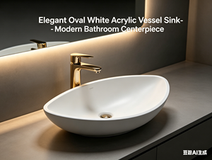 Lavabo de salle de bain ovale moderne personnalisé en acrylique blanc, finition mate lisse, facile à nettoyer, lavabo à poser en surface solide avec drain - Product Image 4