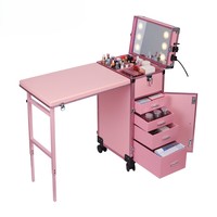 Valise de Maquillage Professionnelle à Roulettes avec Miroir LED, Table Pliante et Tiroirs Verrouillables – Idéale pour Artistes et Salons – Offre Spéciale
