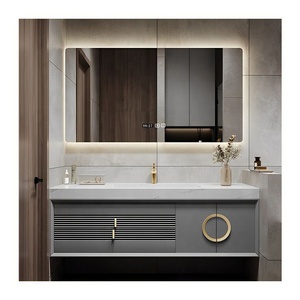 Hiện đại grey lưới tản nhiệt MDF không thấm nước cửa kính Tủ treo tường phòng tắm Vanity với gương thông minh - Product Image 6