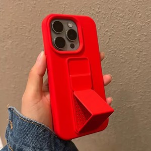 Étui de support de support pliant en Silicone liquide pour <span class=keywords><strong>iPhone</strong></span> 16 15 14 13 12 <span class=keywords><strong>11</strong></span> Pro Max Plus antichoc mat solide housse de Protection souple - Product Image 2