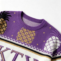 Pull jacquard ajouré à col rond pour femme avec motif fruits et logo personnalisé, grande taille