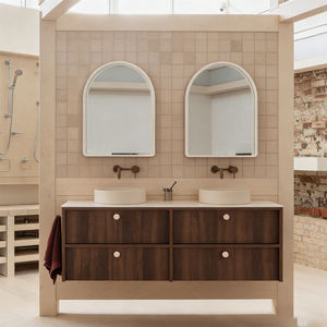 Mueble de Baño Moderno con <span class=keywords><strong>Doble</strong></span> Lavabo y Espejo Arqueado para Hogar, Bar y Vestidor - Product Image 1