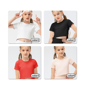Ropa de Yoga Personalizada de 4 Colores para Niñas, Ropa Deportiva Suave al Tacto, Camiseta Deportiva de Manga Corta de Secado Rápido con Cuello Redondo - Product Image 2