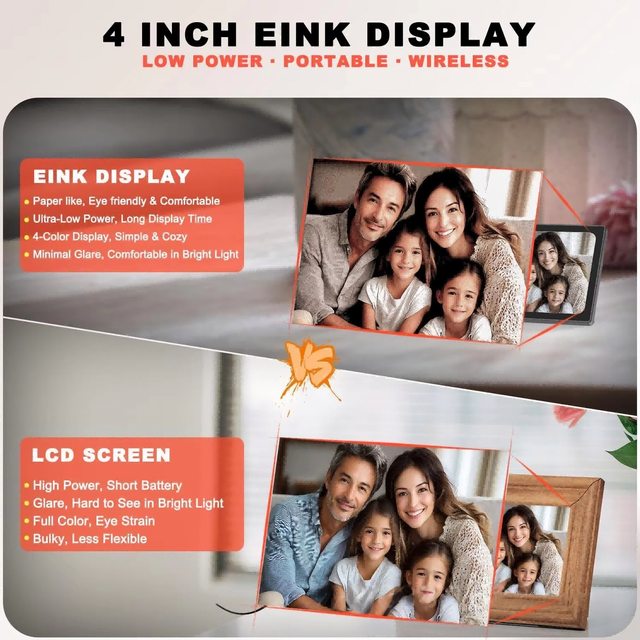 Cross-border DIY 4-inch HD Color E-ink Screen Metal Photo Frame Wall-mountable Electronic Photo Album Low Power Consumption
