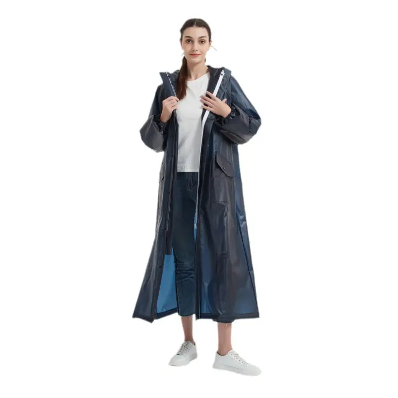 Eco-friendly Waterproof EVA Women Raincoat Hooded Long Raincoat Outdoor Raincoat With Zipper And Pockets
