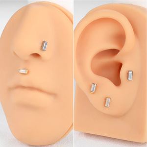 Zircon Ear Cartilage <b>Stud</b> 16G 1.2mm 8mm Square Geometric Zinc Alloy Piercing Jewelry Unisex - Product Image 3