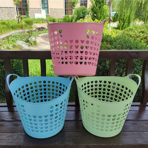 <b>Large</b> Thickened Plastic Laundry <b>Basket</b> Round Hollow Handle Mixed Color Eco Friendly Storage Organizer For Household Clothes - Product Image 2