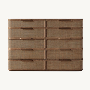 Cómoda Japandi Premium de Roble Blanco Macizo con 10 Cajones e Incrustaciones de Ratán, Perfil Curvo de Lujo, Estilo Arquitectónico Moderno Orgánico - Product Image 3