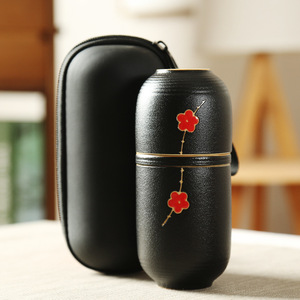 Juego de té portátil de viaje, una tetera y cuatro tazas de cerámica roja con estuche de transporte para viajes, regalo empresarial. - Product Image 3
