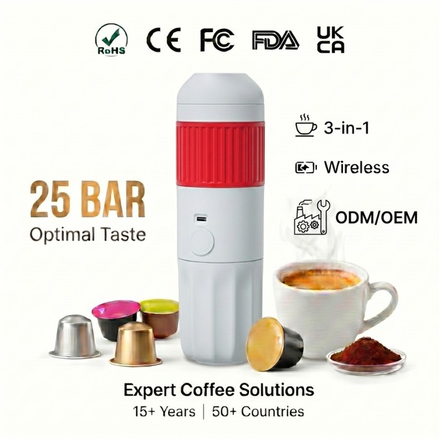 Cordless USB Fully Automatic Coffee Machine Gemini 3-in-1 Capsule Ground Coffee Compatibility 20Bar High Pressure Brewing