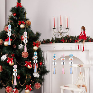 Christmas Wooden <b>Beads</b> <b>Set</b> With Hemp Rope Checkered Snowman Ornaments DIY Craft Decorations For Tree Holiday Decor - Product Image 3