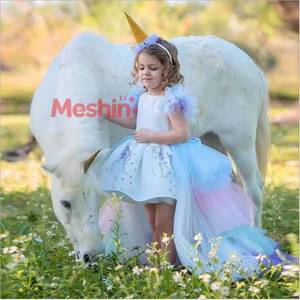 Robes de fête d'anniversaire pour filles MS Girl, robes en tulle tutu, costumes de princesse pour enfants, déguisement d'unicorn avec bandeau - Product Image 1