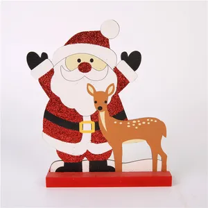Adornos navideños de madera de alta calidad Santa Claus Deer Ornament Decoración de mesa Regalos