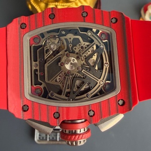 RM 11-03 Style <b>Automatic</b> Flyback Chronograph Tonneau <b>Skeleton</b> Dial Men <b>Watch</b> Red Carbon Fiber Luxury <b>Watch</b> Silicone Strap - Product Image 6