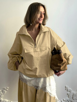 Maßgeschneiderte 2026 Damen Khaki Polokragen Reißverschluss Oversize Windbreaker Jacke, Lässiger Outdoor Langarm Herbstmantel mit Großen Taschen