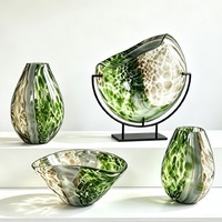 RYLAVA Vase de table en verre artisanal ondulé moderne et créatif, bol à fruits, texture marbrée verte, décoration de table pour la maison